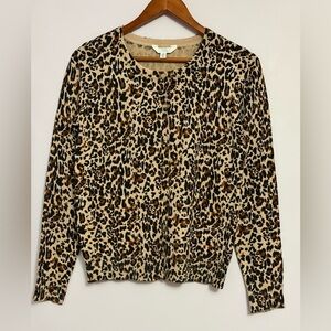 Time and Tru Leopard Print Cardigan in Tan, Brown, Black